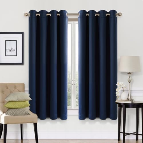 EASELAND Navy Blackout Curtains 46x54 Inch, Thermal Insulated Room Darkening Eyelet Blackout Curtains for Bedroom Living Room Kitchen Nursery, 2 Panels
