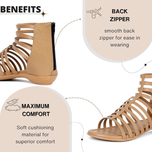 Image of TRASE Flats Gladiator With Zip Closure For Women Sandals| Gladiator High-Tops Sandals For Women | Stylish & Comfortable | College, Office, Shopping, Outdoor & Beach Wear
