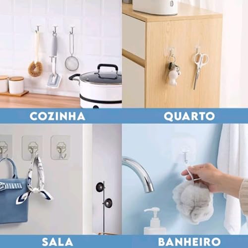 5x Gancho Adesivo Fixação Permanente Sem Furos Inox Metal Para utencílios Cozinha Baheiro Toalha Pan