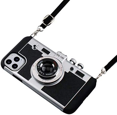 Emily Camera Phone in Paris Case for iPhone 12 Pro Max 6.7 inch Camera Case Vintage Cover Cute 3D Cool Unique Design Silicone Case with Removable Neck Strap Lanyard for Girls Women Black