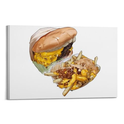 Poster sur toile frites style américain décoration murale moderne cadre 20x30 cm