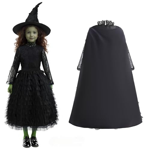 Witch Costume for Girls, Halloween Black Witch Dress Cosplay Outfit With Cloak Hat3