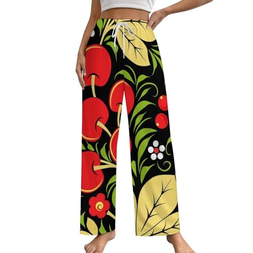 Pantalon de pyjama femme Fruits Rouges en taille S bas de nuit fluide avec poches