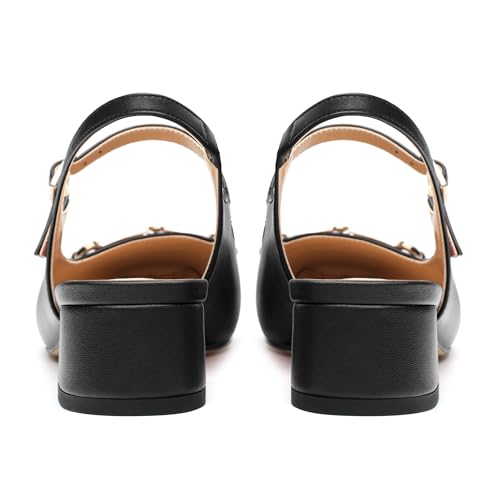 Slingback Heels for Women 1.2 Inch Low Block Chunky Heels Square Closed Toe Patent Pumps with Buckle Strap Comfortable Cute Dress Shoes4