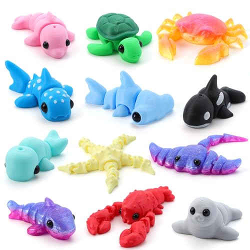 JOYIN 12 Pcs 3D Printed Ocean Animals Set, Mini Animals 3D Printed Toys - Cute Articulated Flexible Figurines Fidget Toys for Party Favors Birthday Gifts Desk Pets Office Home Decor