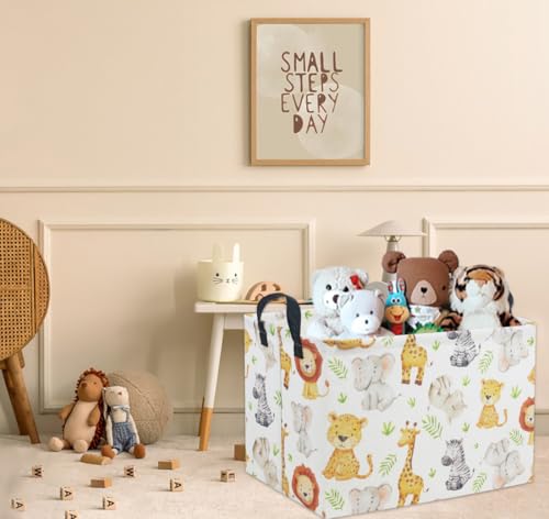 Image of Rectangular Woodland Animal Basket Kids Baby Storage Basket Toy Storage Bin Organizer Box Animal Room Decor(Green Animal)