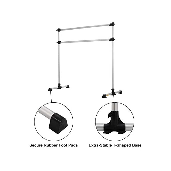 ZELUS Portable Ballet Barre for Home Gym | Freestanding Dance Exercise Equipment for Home Workouts Fitness Flexibility Training with Stretch Band and Tote (5ft, Silver)