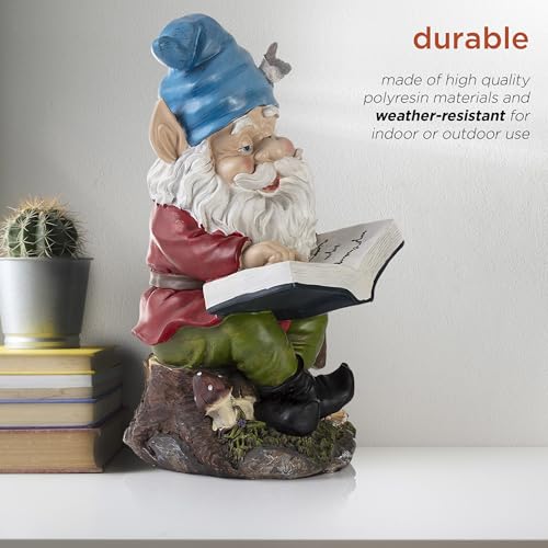 Alpine Corporation 34 cm Tall Outdoor Garden Gnome Reading a Book Yard Statue Decoration