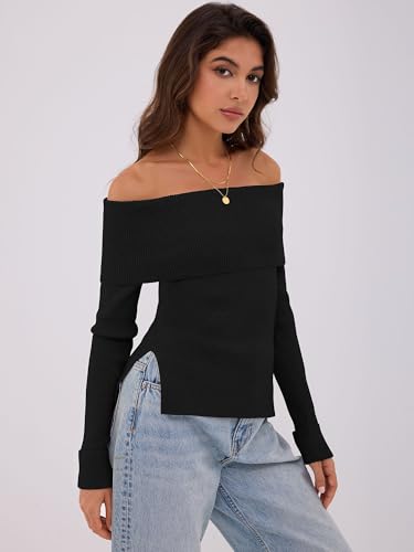 ZAFUL Womens Off The Shoulder Pullover Sweater Long Sleeve Fall Ribbed Knit Tops Sexy Y2K Outfits3