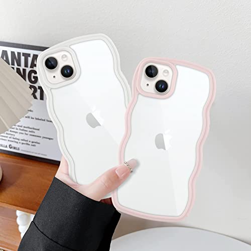 Tjkings With Screen Protector Cute Curly Wave Frame Shockproof Soft Tpu Iphone 14 Shockproof Case For Women Girls-White #TOP2