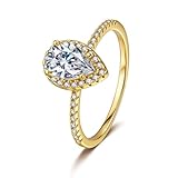 Knuckle Anillo para mujer, dedo índice, 5 x 7 mm, gota de agua con moissanita de 1 quilate, oro amarillo de 9 quilates, talla 58 (18,5)