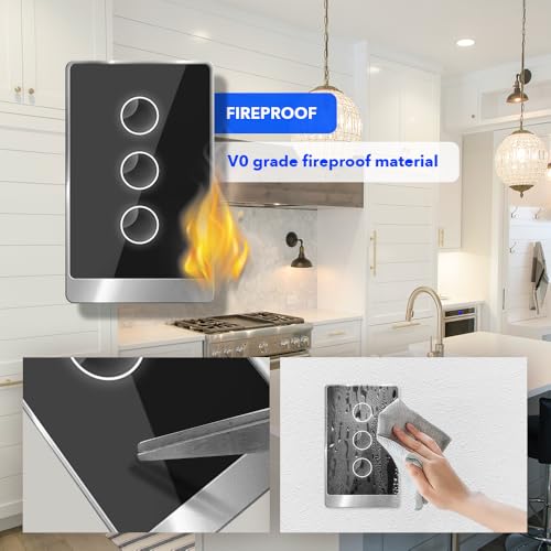 Smart Wall Light Switch, 2.4GHz 3 Gang WiFi Touch Switches, Neutral Wire Required, 3 Way Muti Remote Control Smart Life/Tuya App, Compatible with Alexa, Google Home, Black, 2026 — view 2