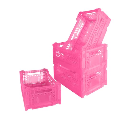 4Pack Plastic Storage Bins, 4L Stackable Storage Baskets for Shelves,Closet Baskets for Organizing Underware, Socks,Accessories in Home, Office, Pantry Decorative Containers(Clear Pink)