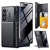 TONGATE Wallet for Galaxy Z Fold 6 Case, 2 Invisible Stands & 4-Card Holder Anti Spy Built-in Privacy Screen Protector & Camera Cover Z6 Hard Phone Case for Samsung Z Fold 6 2024, Privacy Black