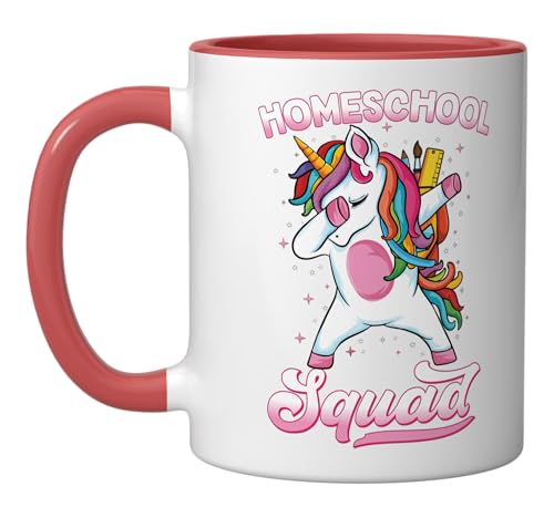 Magical Dabbing Unicorn First Day Of School Homeschool Squad Ceramic Mug, Red/White