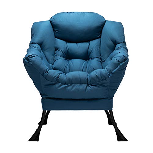 Hollyhome Modern Cotton Fabric Lazy Chair, Accent Contemporary Lounge Chair, Single Steel Frame Leisure Sofa Chair With Armrests And A Side Pocket, Thick Padded Back, Navy Blue #TOP1
