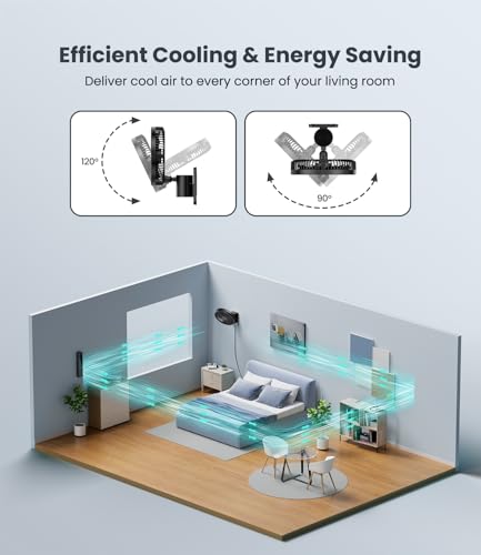 LEMOISTAR 8 Inch Small Wall Mounted RV Fan with Remote Control, 90° Oscillating, 4 Speeds, 4 Timer, Adjustable Tilt, 70 Inch Cord, Quiet, for Corner Bedroom Home Office Garage - Thumbnail 2