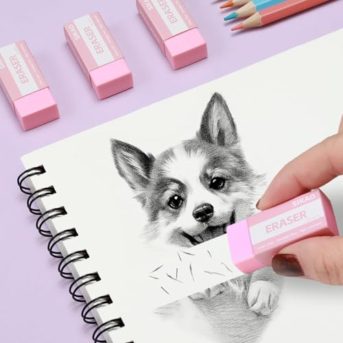 SIKAO Pinke Radiergummis, 6er Pack – Radiergummi Mädchen & Schule, Latexfrei & Weich – Bunte Block-Radierer für sauberes Radieren, Ideal für Hausaufgaben, Malen, Basteln & Einschulung (Pink Edition)