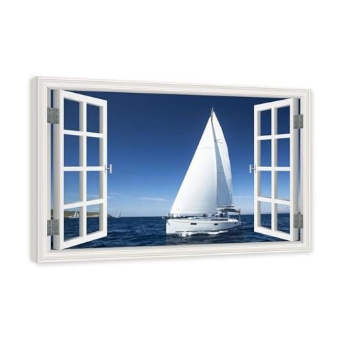 Tableau sur Toile Bateau à Voile 70x105 cm JZSDGB Grand Format Cadre Intérieur Décoration Murale Mer