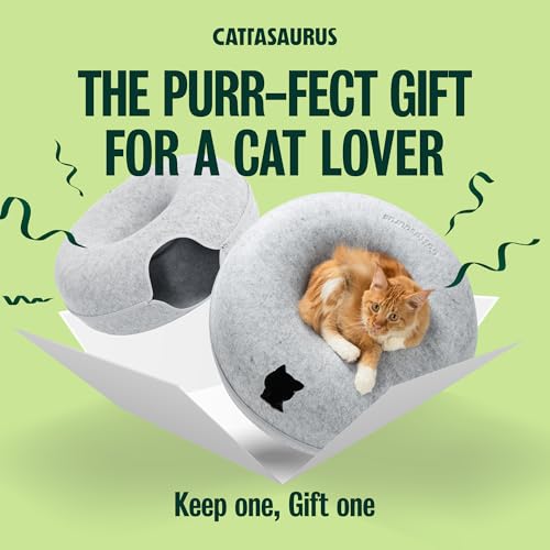 Image of Cattasaurus Peekaboo Cat Cave Duo Jumbo Set, Extra Spacious Cat Donut for Multiple & Large Kitty 15+ lbs, Scratch Detachable Cat Beds for Indoor Cats, Washable Cat Tunnel Bed, Best Kitten Toys