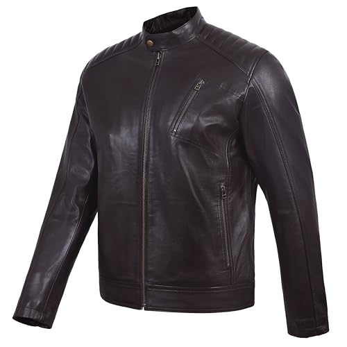 Image of Men's Genuine Lambskin Leather Motorcycle Jacket - Vintage Cafe Racer Style Classic Fit Biker Coat