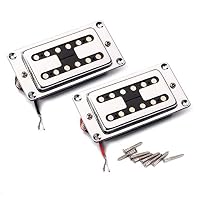 P90 Pickup Set,Alnico V Single Coil Bridge & Neck Pickups for Les Paul P90 Style Humbucker Size Electric Guitar (black silver)