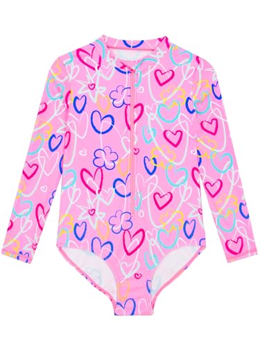 Harry Bear Traje De Baño Niña, Bañador Piscina Niña con Motivo De Corazones, Bañador Manga Larga Niños 7-8 Años