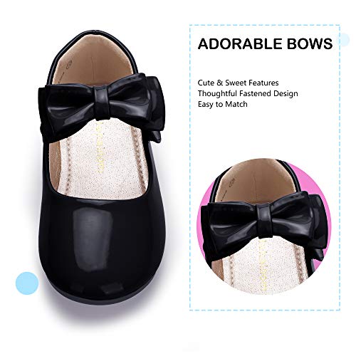 Hehainom Toddler/Little Girls Alisa Mary Jane Dress Shoes Flower Girl Ballet Flats with Bow for Party School (Black Patent, 5 M US Toddler)4