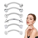 LKJAUOZ 6 Piezas Body Piercing Jewelry, acero quirúrgico plátano ceja diafragma piercing curvado barra labial piercing, ceja labio ombligo tragus hélice oreja piercing conjunto