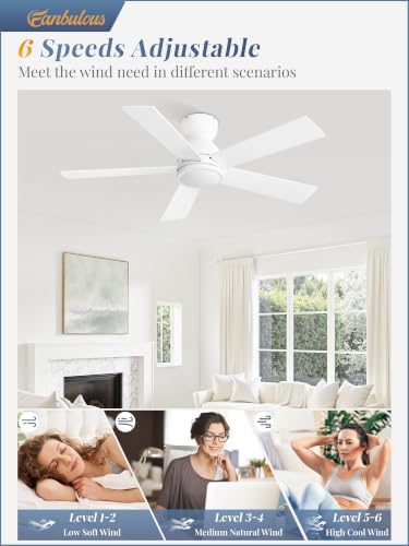 Image of Fanbulous 42 Inch Small Ceiling Fan no Light, Flush Mount, White
