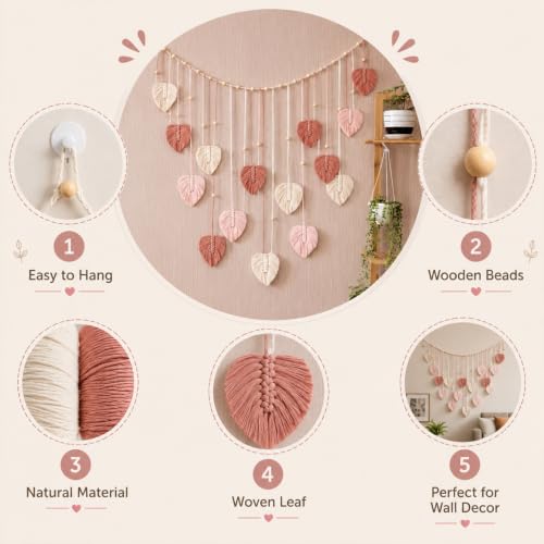 Image of Nostrae by Ekhasa Macrame Wall Hanging Leaves | Boho Wall Hanging Big Size | Handmade Macrame Wall Decor for Bedroom, Living Room, Balcony & Nursery | Boho Theme Home Decor Tapestry