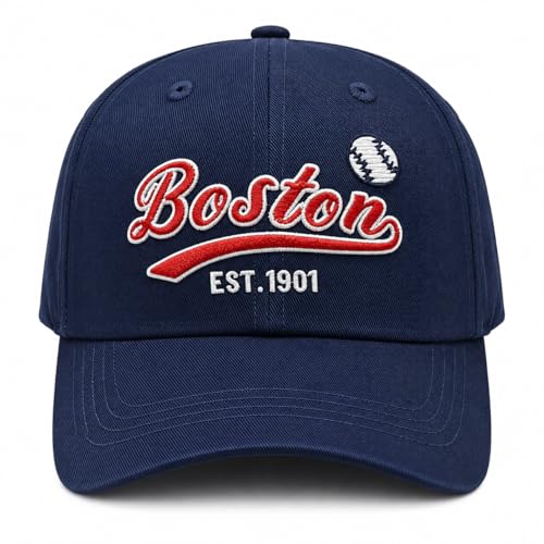 Embroidered City Cotton Boston Baseball Cap, Adjustable Classic Vintage Fans Baseball Hat for Men Women Navy Blue