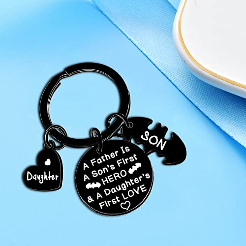 Malyunin Dad Keychain From Daughter Son Daddy Birthday Father's Day Gifts A Father Is A Son's First Hero And A Daughter's First Love (Black) #TOP1