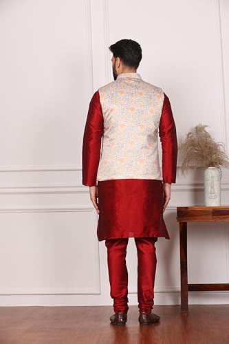 Image of Kurta With Churidar & Multicolor Nehru jacket Set