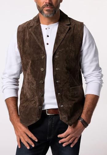Men's Suede Leather Suit Vest With Lapel Formal Business Western Cowboy Waistcoat3