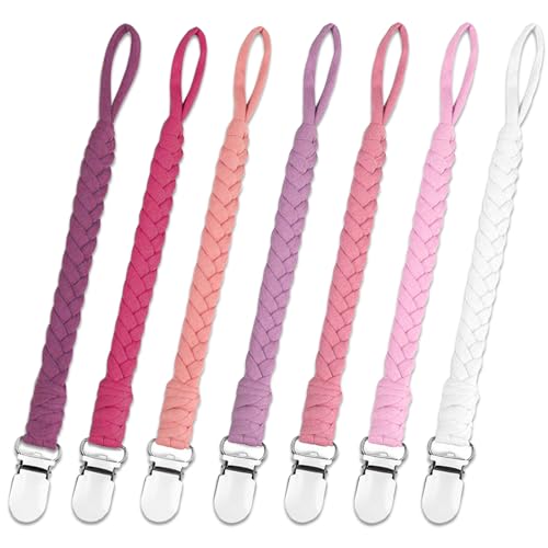 Image of duludulu 7 Pcs Pacifier Clip, Pacifier Clips for Boys & Baby Girls Pacifier Holder Clip Binky Clips Braided 100% Handmade Fits All Pacifiers(Pink, 7 Pack)