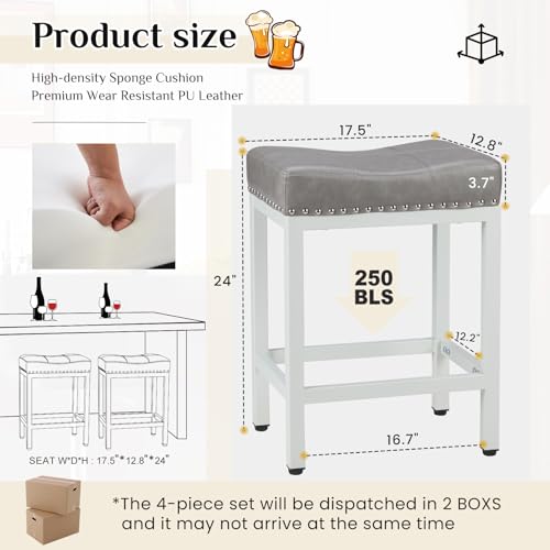Sweetcrispy 24 inch Bar Stools Set of 2, Upholstered Modern Counter Height Bar Stools for Kitchen Island Modern PU Leather Sadless Stools Chair with Metal Base and Footrest, Grey - view 1