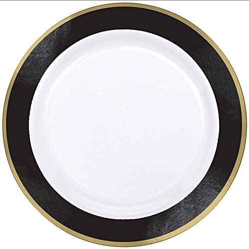amscan Premium Plastic party-plates, 10 1/4 inches, White with Black Border (430583.10)