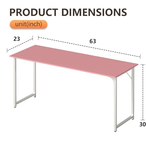 Image of BestOffice Computer Desk,Home Office Desk, Modern Simple Style for Home Office Study Writing (Pink, 63 Inch)