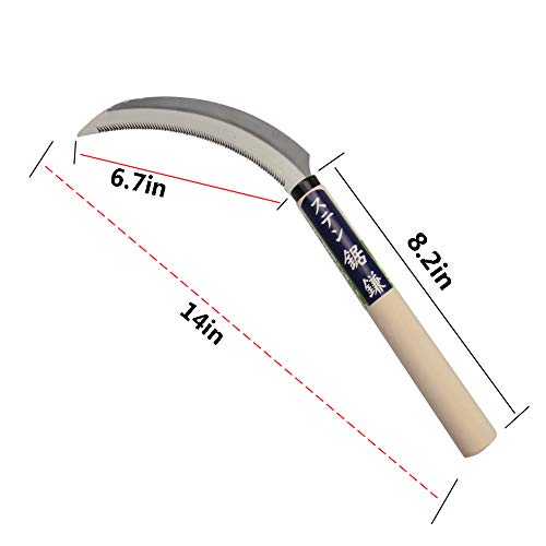 image for KEYI Grass Sickle, Hand held Sickle Tool with Wooden Handle, Light Ser