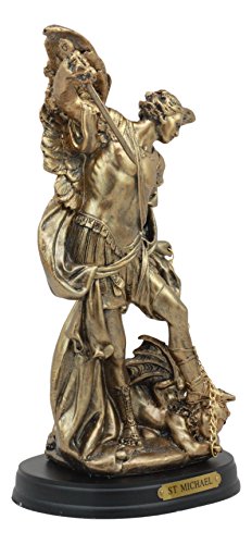 Estatua del Arcángel Miguel de 8 pulgadas en resina y base de madera miniatura 4