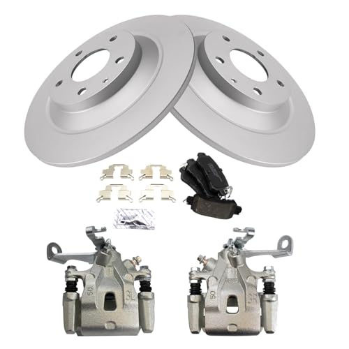 Image of TRQ Rear Brake Pad and Rotor Set Ceramic G Coated Rotors Calipers
