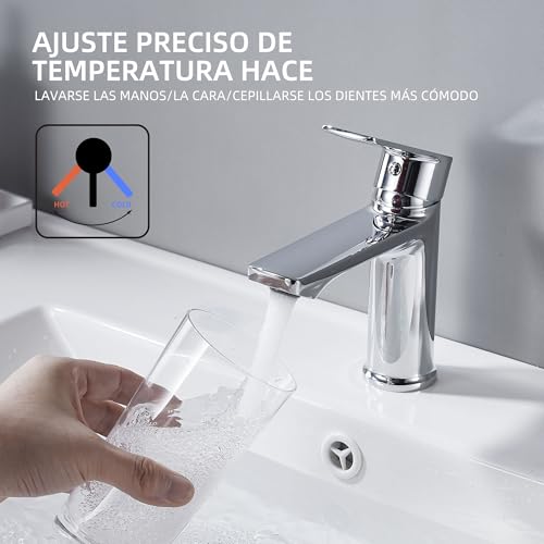 Miniatura 6 de Belz Grifo Monomando De Lavabo Para Baño, Cartucho Cerámico, Instalación Fácil, Altura 96 Mm, Ahorro De Agua Y Energía, Diseño Moderno, Cromo