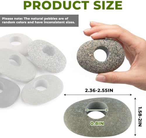 U0U 6Pcs Natural River Stone Aquarium Plant Weights,River Rocks with Hole Aquarium Plant Holder,Decorative River Rock for Aquarium Landscape Decor — 사진 2