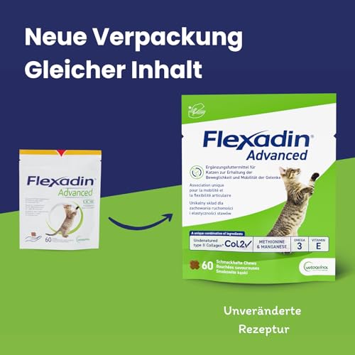 FLEXADIN Advanced® Katze |Innovativer Ansatz für die Gelenkgesundheit | undenaturiertes Kollagen Typ II – 60 Gelenkleckerli