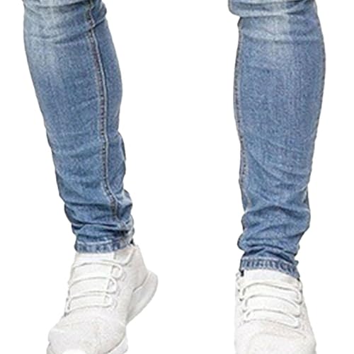 Men's Slim Fit Stretch Jeans Destroyed Ripped Skinny Side Striped Denim Pants2