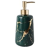 FülleMore Keramik Seifenspender 350ml nachfüllbar Lotionspender Gold Marmor Optik Handseifenspender Küche Badzimmer Pumpseifenspender Waschbecken Flüssigseifenspender Spülmittelspender (Grün)