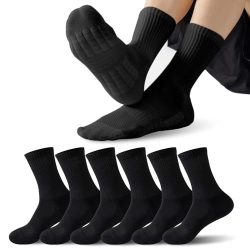 6 Pairs Crew Socks with Arch Support, Breathable Athletic Calf Socks, Thickened Sock Sole to Wear Resistant