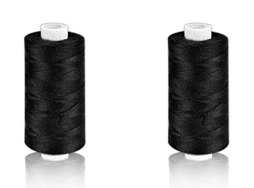 Helmecke & Hoffmann * 2 x Schwarze Nähgarn-Spulen 500 m Faden | Polyester-Nähmaschinengarn auf umweltfreundlicher Papp-Rolle Cover