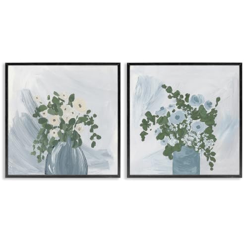 Painterly Blue Daises Floral Vase, 24 x 24 Inch Framed Giclée Print Set
